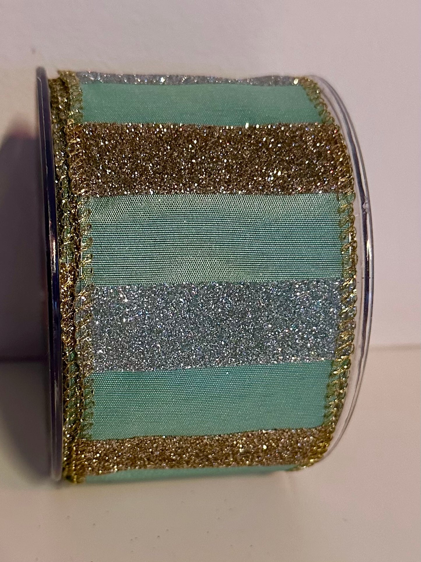 Pastel groen lint met glitters