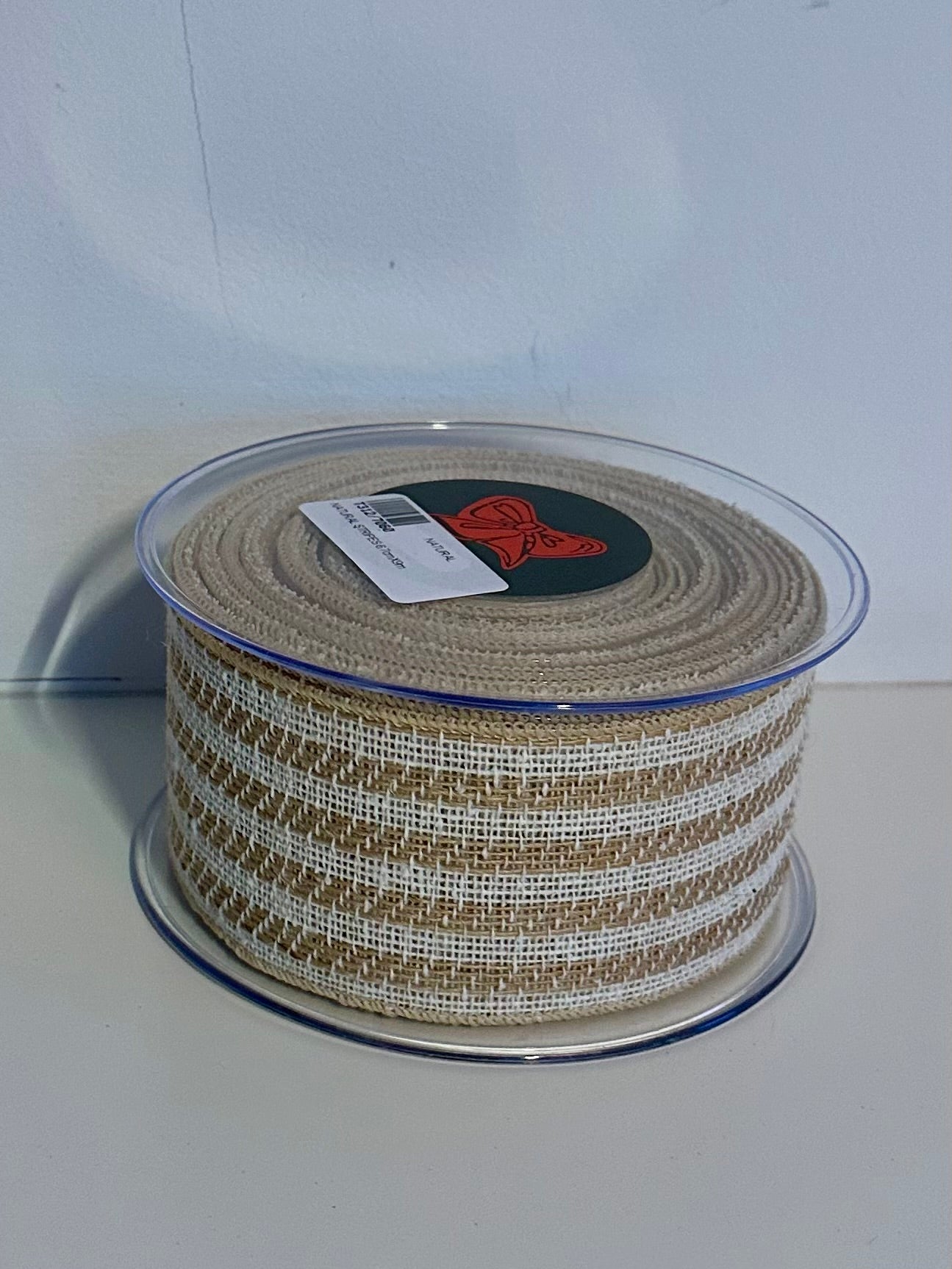 Natuurlijk lint beige en witte strepen