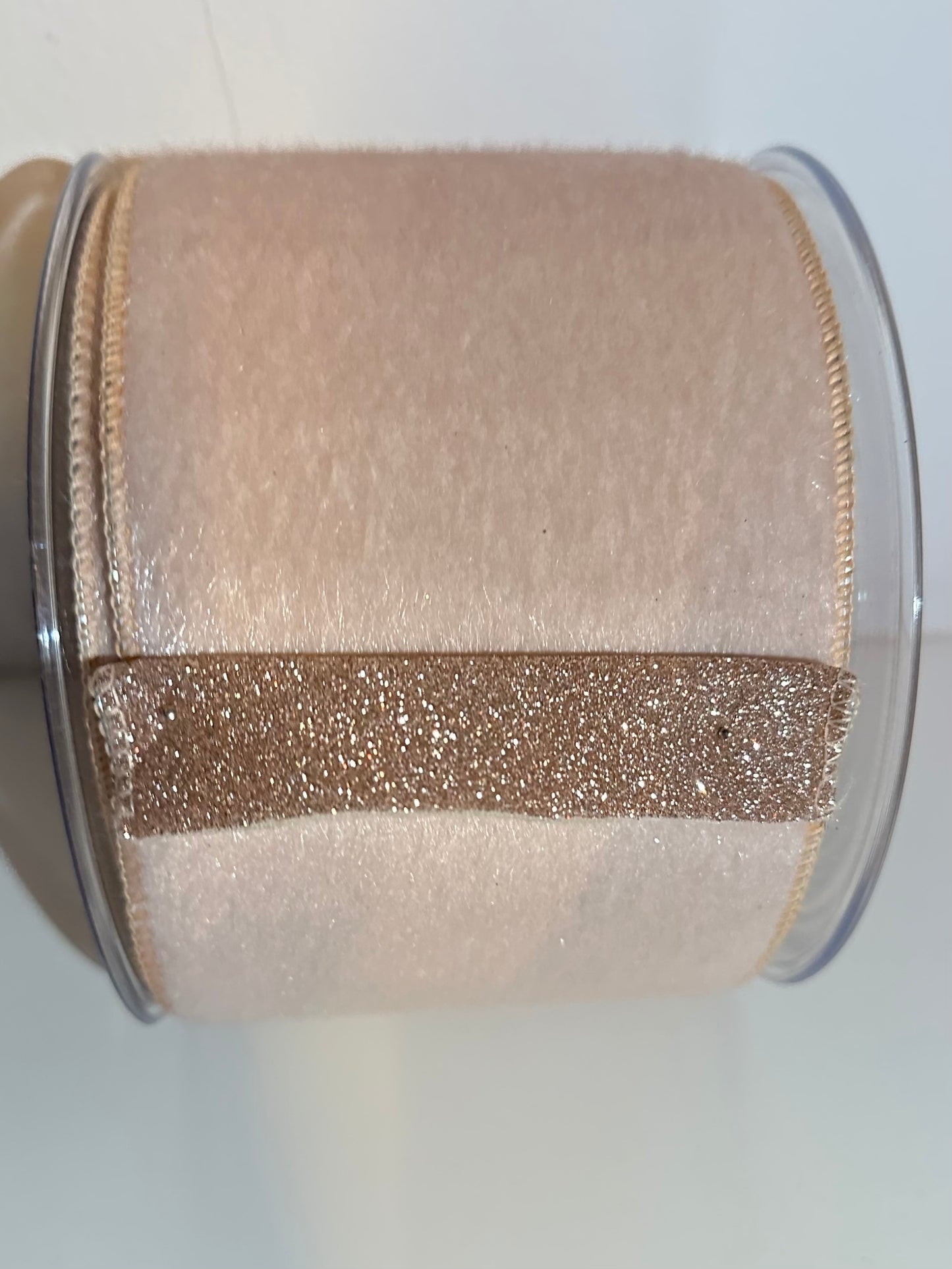 Roos bont lint met glitter rosé goud binnenkant