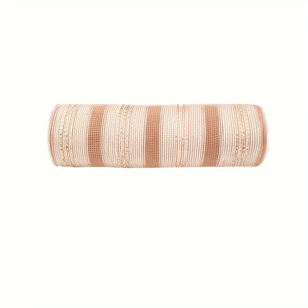 deco stof gestreept wit bruin met rosé metallic glitter