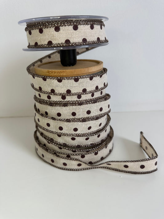 Polka dots lint in beige met bruine stippen