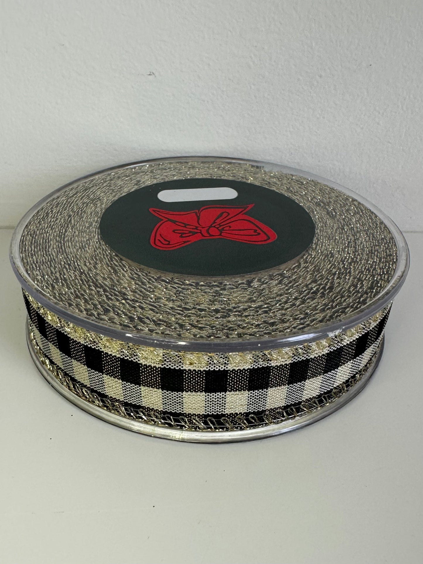Geruit lint goud / zwart met glitter-effect