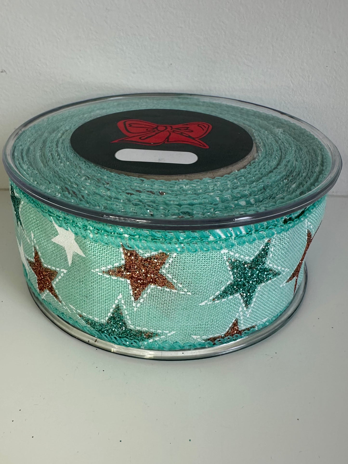 Blauw lint met rosé gouden en blauwe glitter sterren