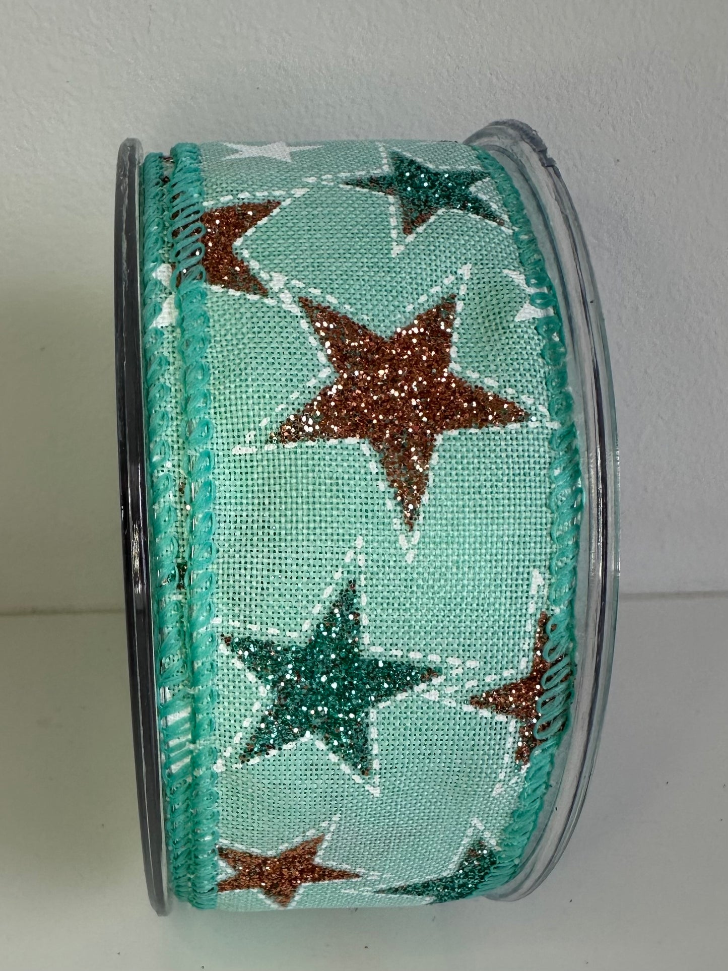 Blauw lint met rosé gouden en blauwe glitter sterren