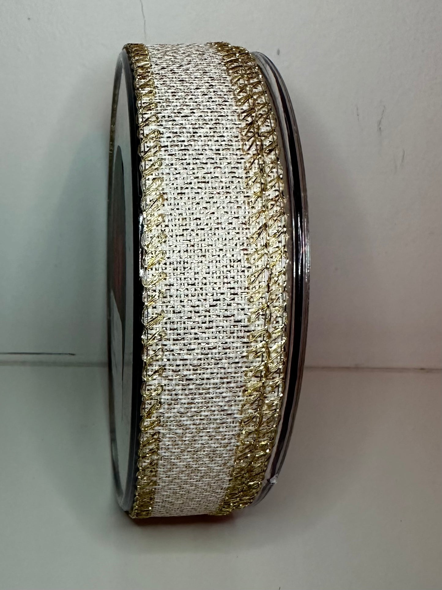 Beige gouden lint met gouden glitter rand