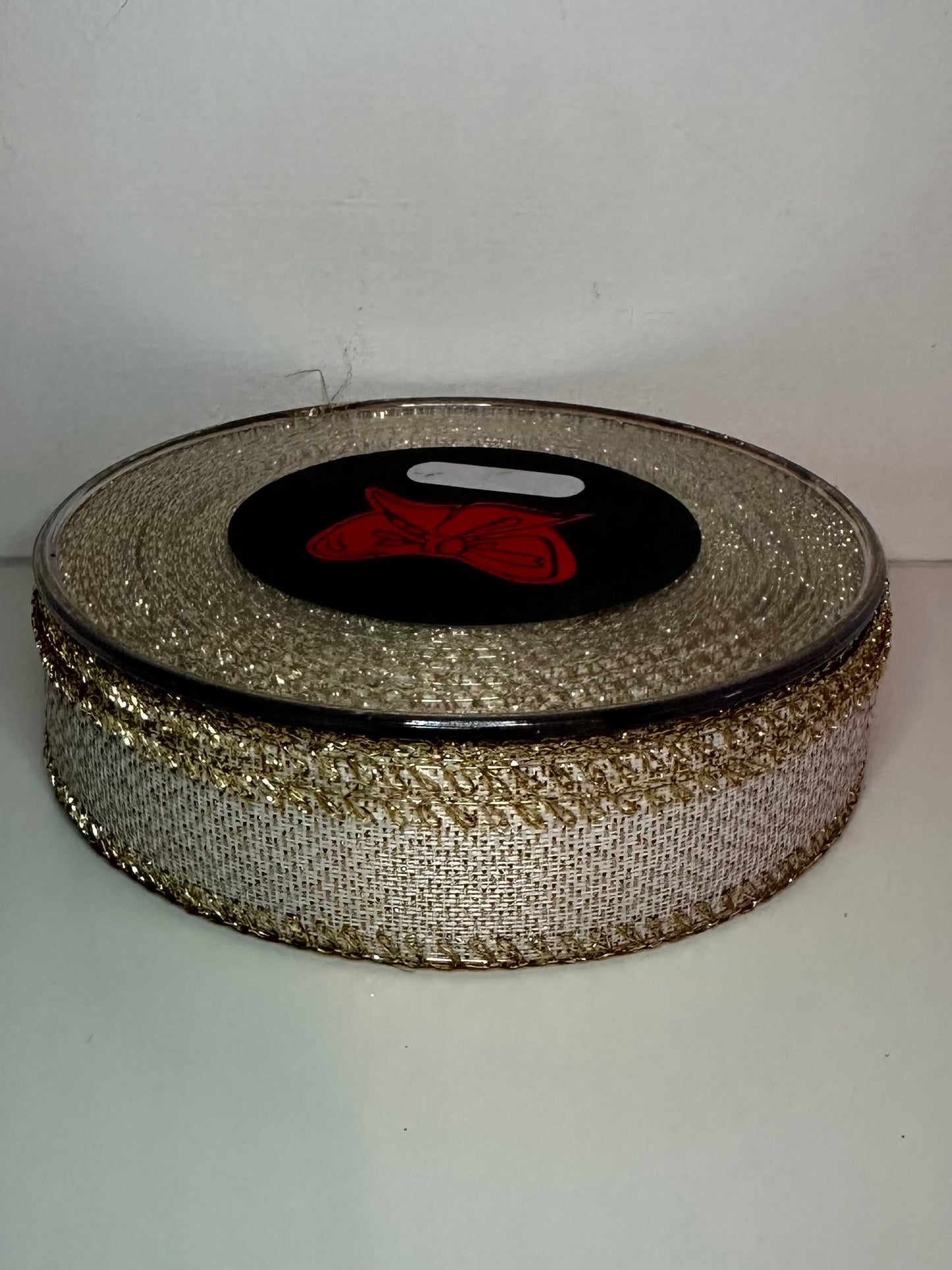 Beige gouden lint met gouden glitter rand