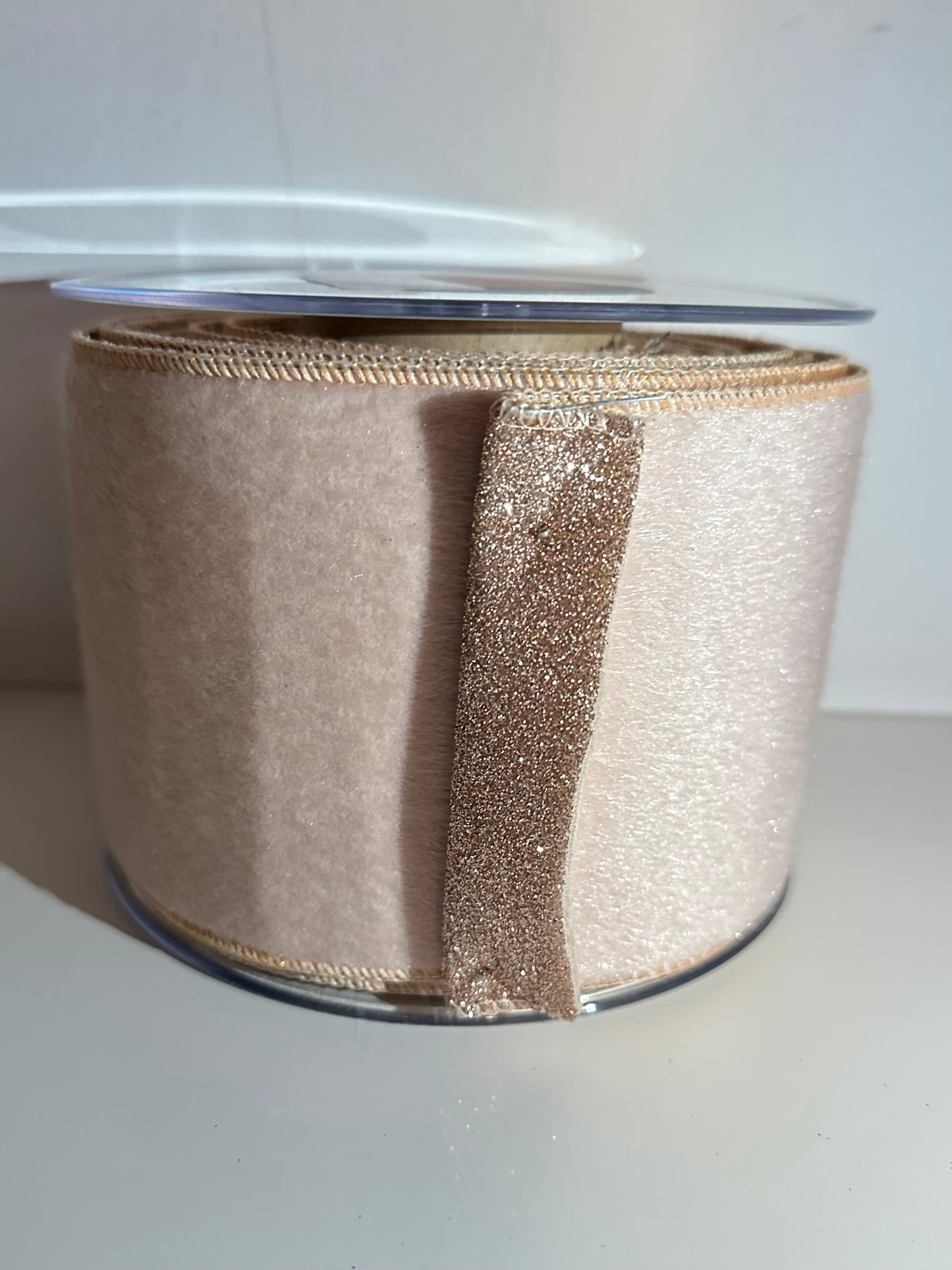 Roos bont  lint met glitter rosé goud binnenkant