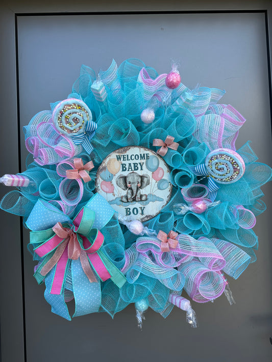 Geboortekrans - Blauw en Roze - "It's a Boy"