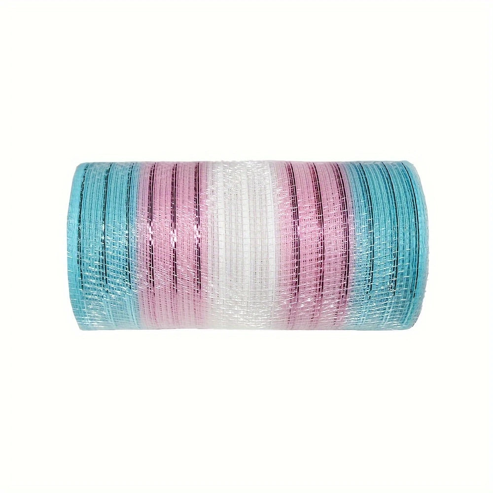 deco stof metallic lijntjes streept blauw roze wit