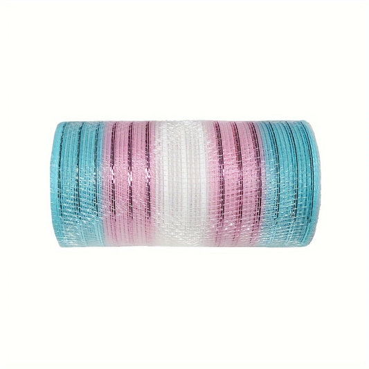 deco stof metallic lijntjes streept blauw roze wit