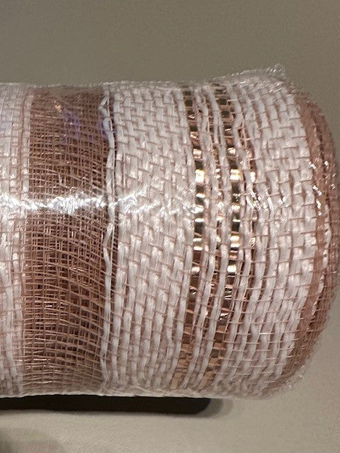 deco stof gestreept wit bruin met rosé metallic glitter