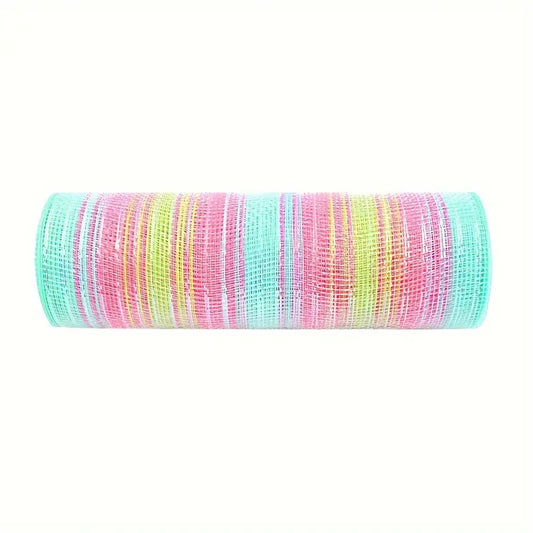 deco stof gestreept magenta aqua limoen  met metallic glitter lijntje
